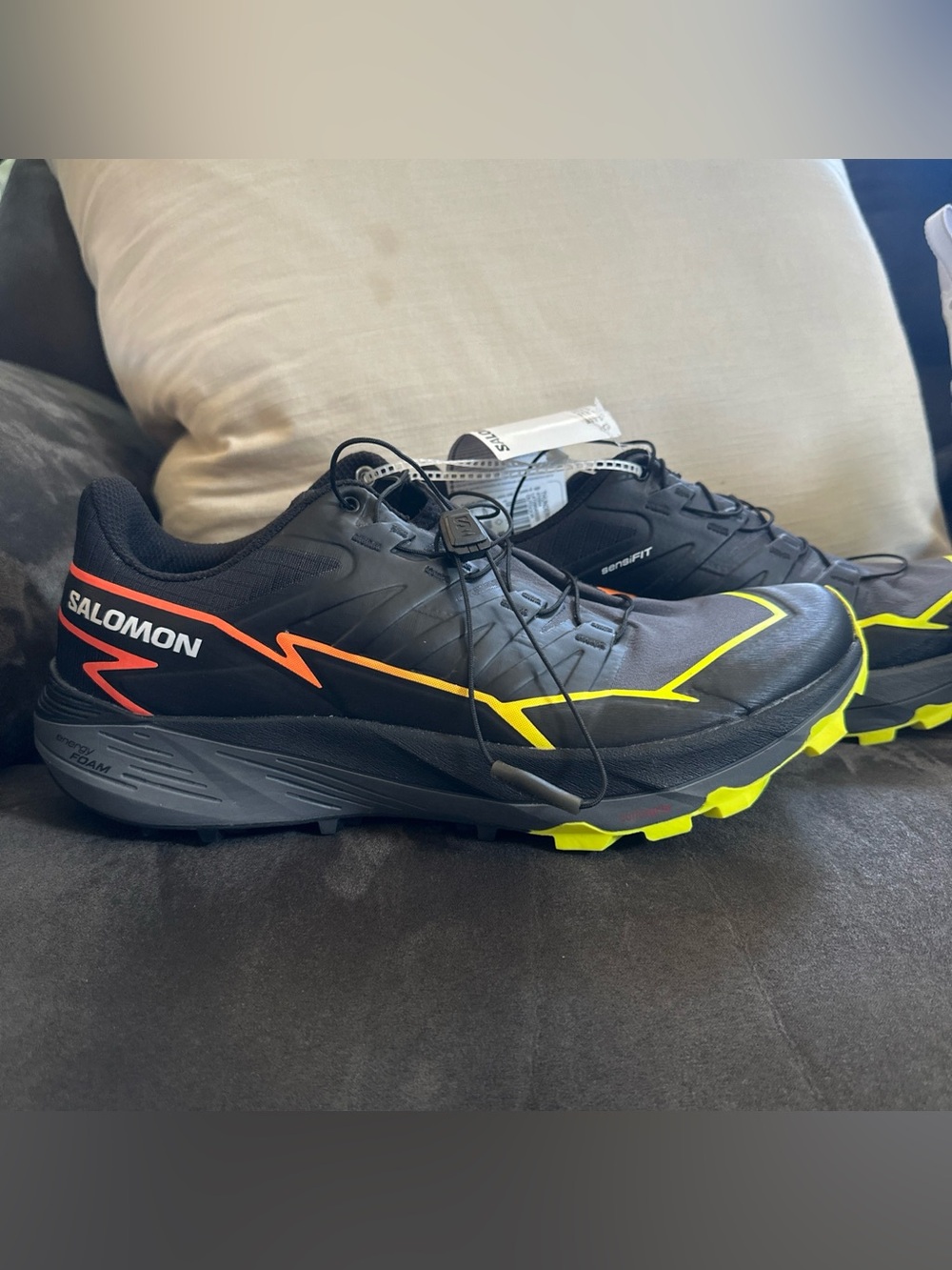 Salomon Thundercross Black Trail Runners with Neon Yellow and Orange Accents